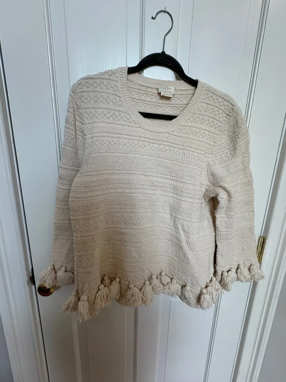 Kate Spade New York Cream Knit Sweater with Tassels , XL